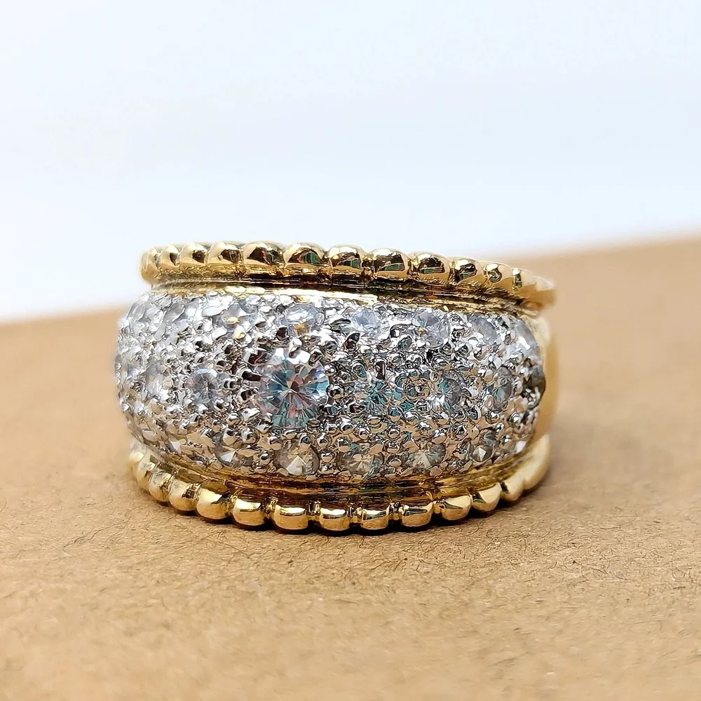 Sterling Silver 925 Gold Vermeil Ring Clear CZ stones Size 6.5 - Picture 1 of 5
